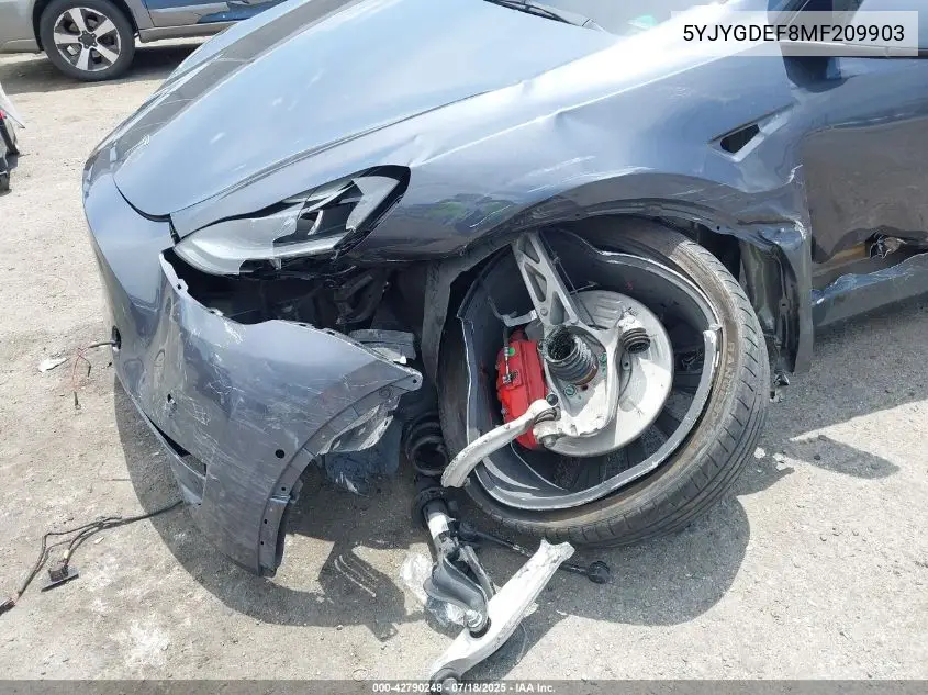 2021 Tesla Model Y Performance Dual Motor All-Wheel Drive VIN: 5YJYGDEF8MF209903 Lot: 42790248
