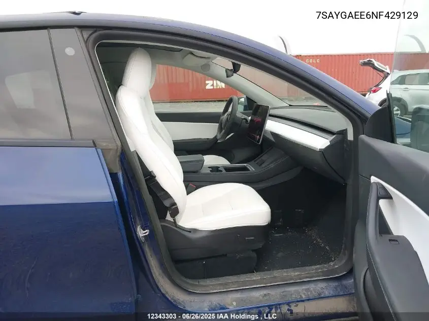 2022 Tesla Model Y Long Range VIN: 7SAYGAEE6NF429129 Lot: 12343303