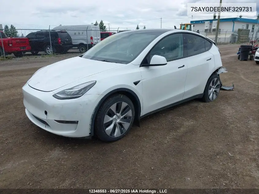2022 Tesla Model Y Long Range VIN: 7SAYGDEE8NF329731 Lot: 12348553