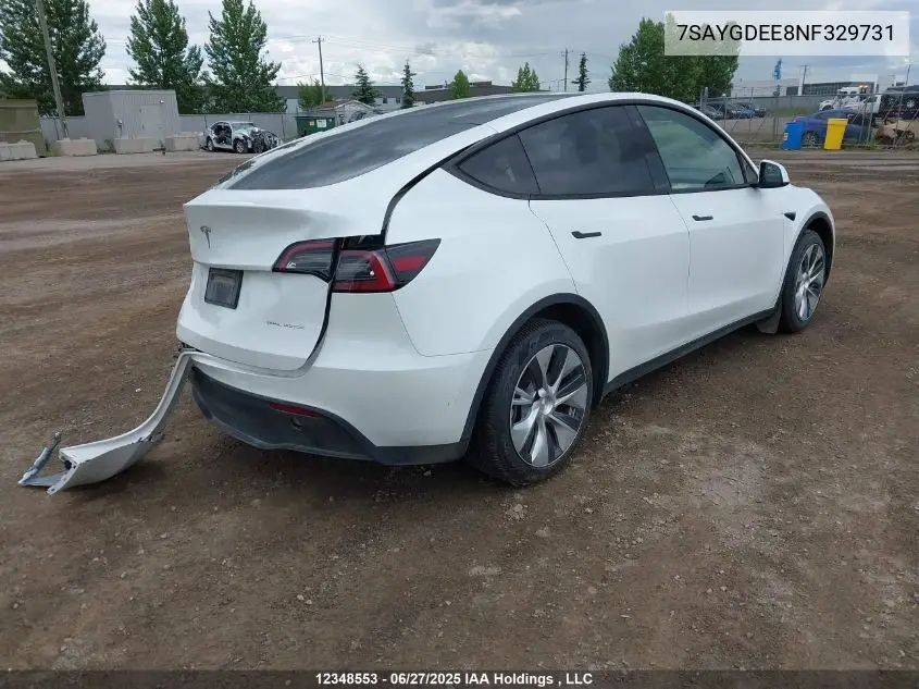 2022 Tesla Model Y Long Range VIN: 7SAYGDEE8NF329731 Lot: 12348553