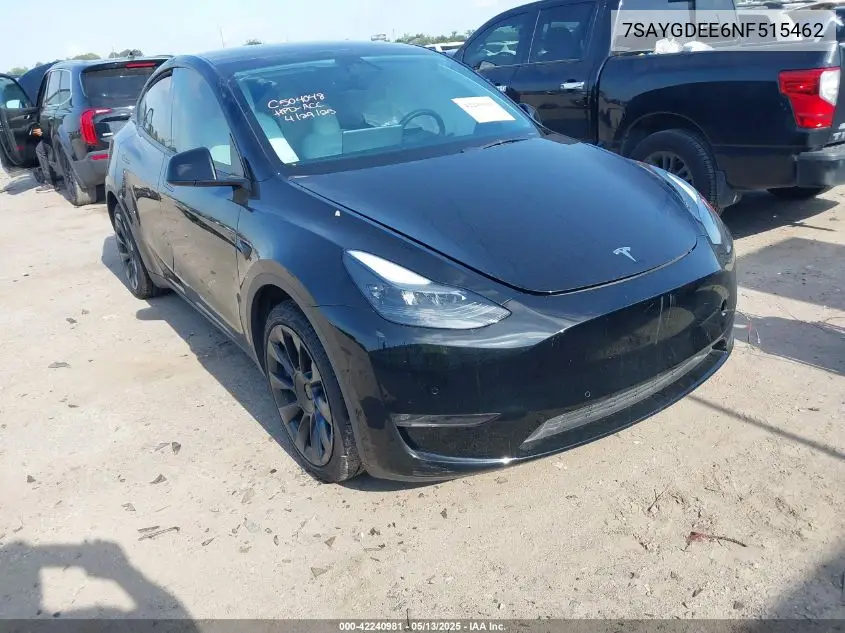 2022 Tesla Model Y Long Range Dual Motor All-Wheel Drive VIN: 7SAYGDEE6NF515462 Lot: 42240981