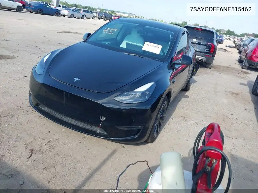 2022 Tesla Model Y Long Range Dual Motor All-Wheel Drive VIN: 7SAYGDEE6NF515462 Lot: 42240981