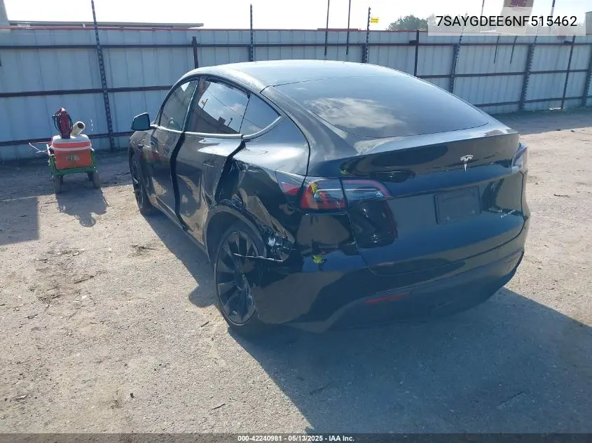 2022 Tesla Model Y Long Range Dual Motor All-Wheel Drive VIN: 7SAYGDEE6NF515462 Lot: 42240981