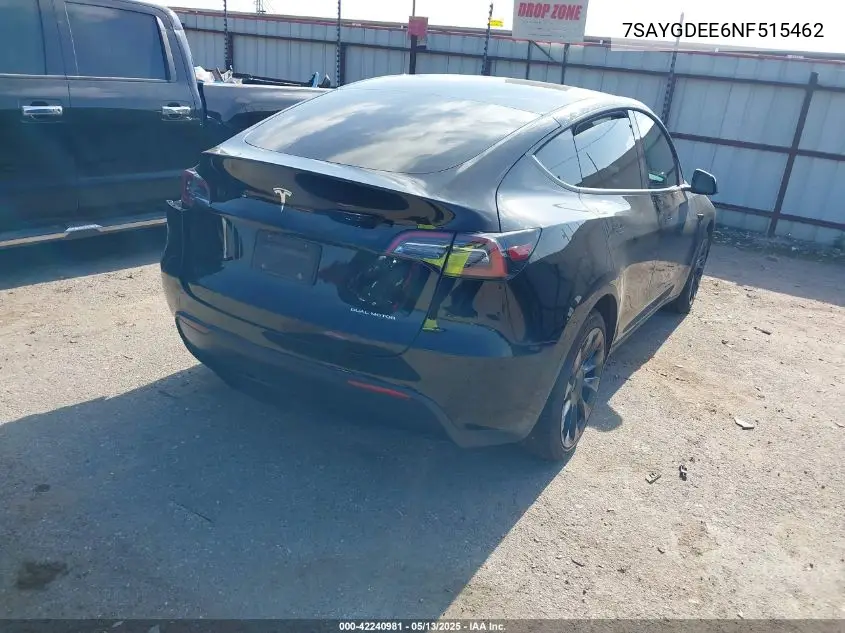 2022 Tesla Model Y Long Range Dual Motor All-Wheel Drive VIN: 7SAYGDEE6NF515462 Lot: 42240981