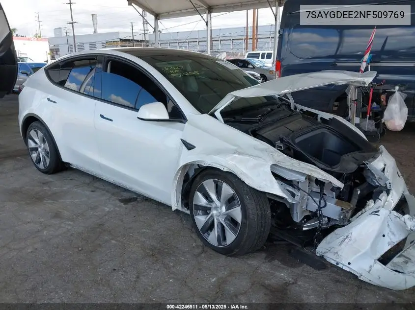 2022 Tesla Model Y Long Range Dual Motor All-Wheel Drive VIN: 7SAYGDEE2NF509769 Lot: 42246511