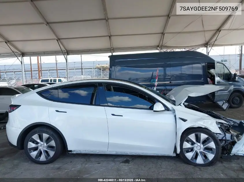 2022 Tesla Model Y Long Range Dual Motor All-Wheel Drive VIN: 7SAYGDEE2NF509769 Lot: 42246511