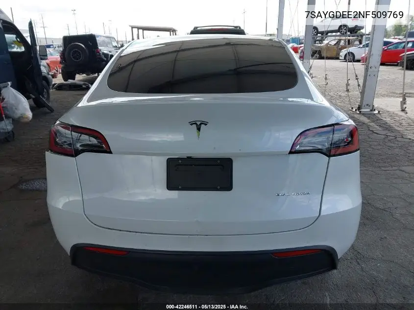 2022 Tesla Model Y Long Range Dual Motor All-Wheel Drive VIN: 7SAYGDEE2NF509769 Lot: 42246511