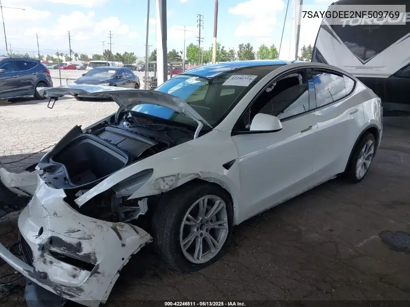 2022 Tesla Model Y Long Range Dual Motor All-Wheel Drive VIN: 7SAYGDEE2NF509769 Lot: 42246511