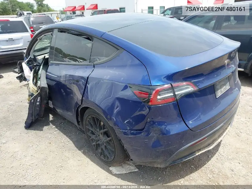 2022 Tesla Model Y Long Range Dual Motor All-Wheel Drive VIN: 7SAYGDEE2NF480161 Lot: 42246786