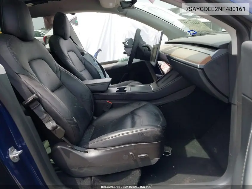 2022 Tesla Model Y Long Range Dual Motor All-Wheel Drive VIN: 7SAYGDEE2NF480161 Lot: 42246786