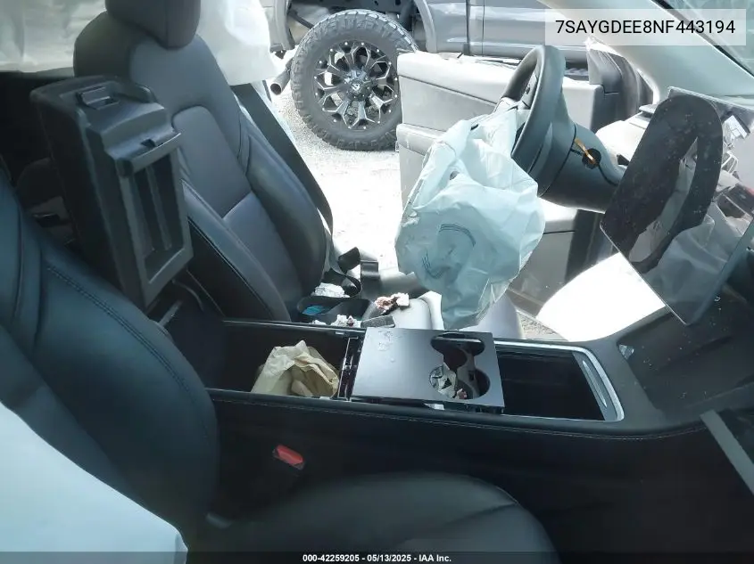 2022 Tesla Model Y Long Range Dual Motor All-Wheel Drive VIN: 7SAYGDEE8NF443194 Lot: 42259205