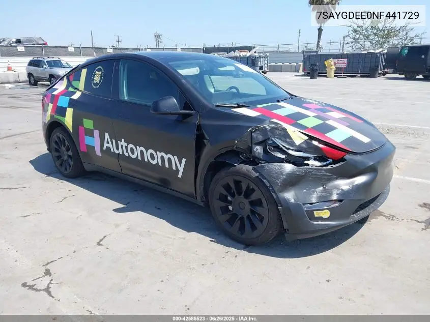 2022 Tesla Model Y Long Range Dual Motor All-Wheel Drive VIN: 7SAYGDEE0NF441729 Lot: 42588523