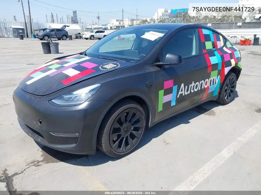 2022 Tesla Model Y Long Range Dual Motor All-Wheel Drive VIN: 7SAYGDEE0NF441729 Lot: 42588523