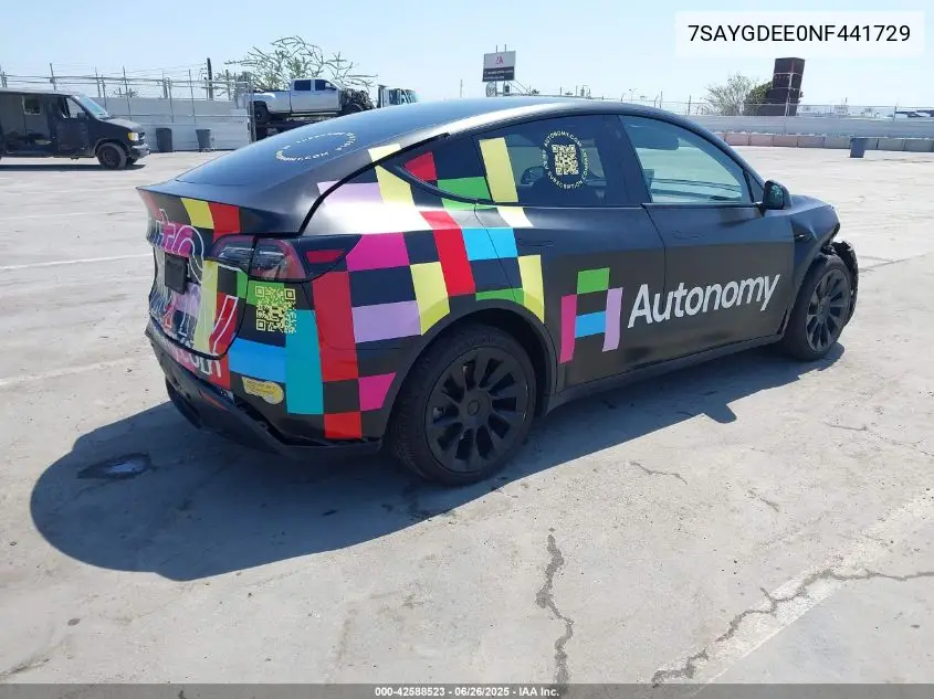 2022 Tesla Model Y Long Range Dual Motor All-Wheel Drive VIN: 7SAYGDEE0NF441729 Lot: 42588523