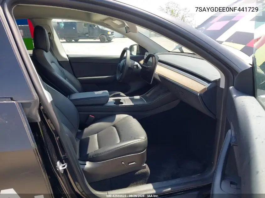 2022 Tesla Model Y Long Range Dual Motor All-Wheel Drive VIN: 7SAYGDEE0NF441729 Lot: 42588523