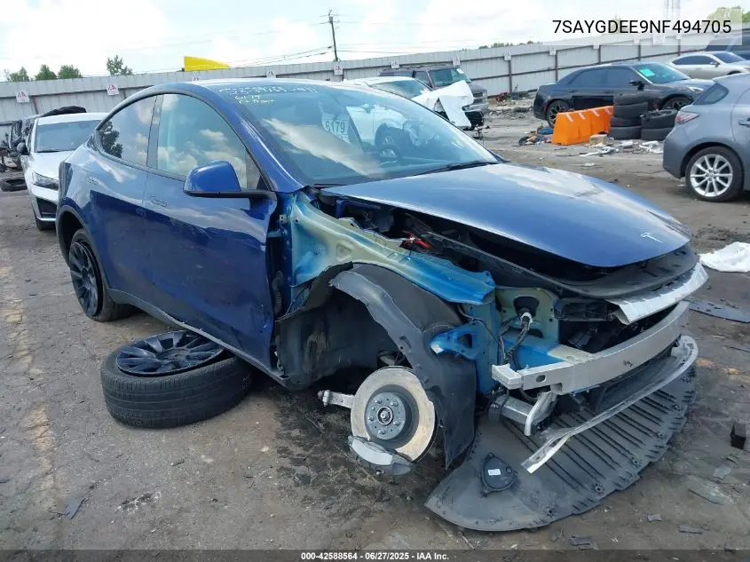 2022 Tesla Model Y Long Range Dual Motor All-Wheel Drive VIN: 7SAYGDEE9NF494705 Lot: 42588564