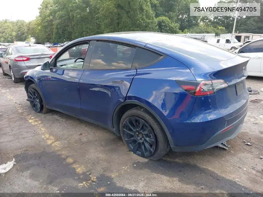 2022 Tesla Model Y Long Range Dual Motor All-Wheel Drive VIN: 7SAYGDEE9NF494705 Lot: 42588564