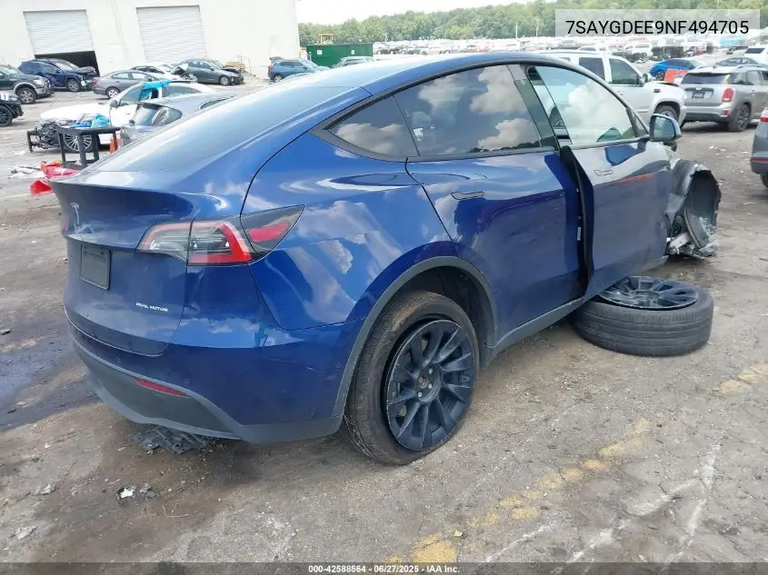 2022 Tesla Model Y Long Range Dual Motor All-Wheel Drive VIN: 7SAYGDEE9NF494705 Lot: 42588564