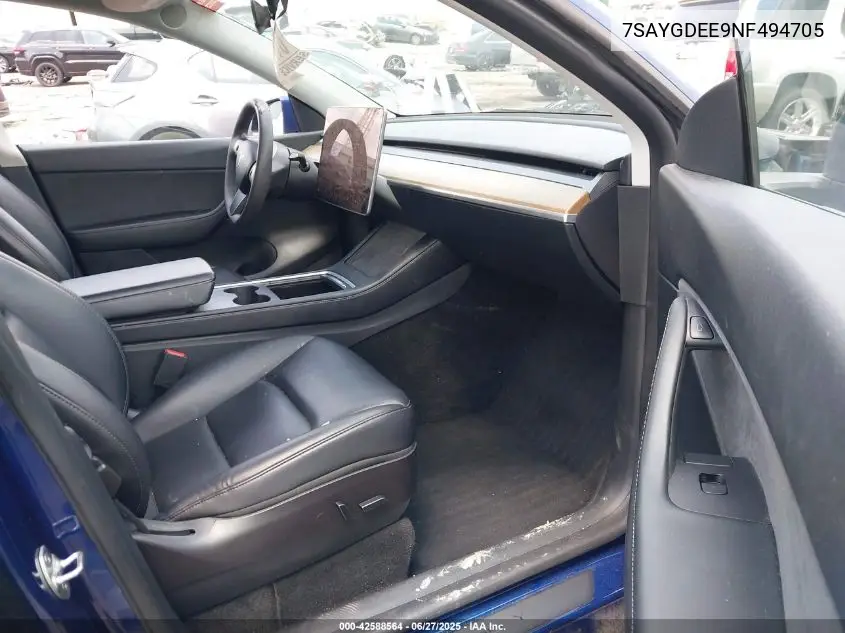 2022 Tesla Model Y Long Range Dual Motor All-Wheel Drive VIN: 7SAYGDEE9NF494705 Lot: 42588564