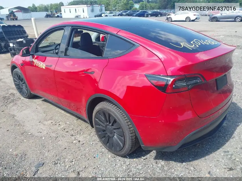 2022 Tesla Model Y Long Range Dual Motor All-Wheel Drive VIN: 7SAYGDEE9NF437016 Lot: 42607686