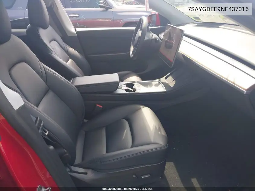 2022 Tesla Model Y Long Range Dual Motor All-Wheel Drive VIN: 7SAYGDEE9NF437016 Lot: 42607686