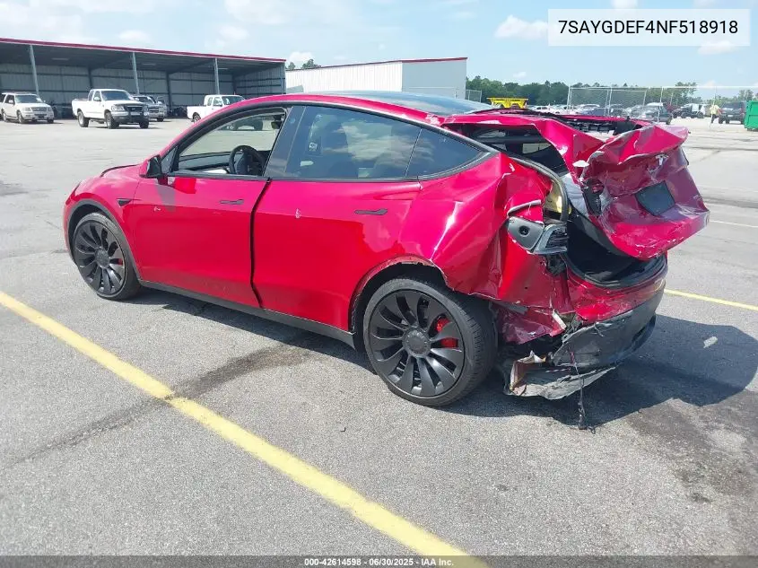 2022 Tesla Model Y VIN: 7SAYGDEF4NF518918 Lot: 42614598