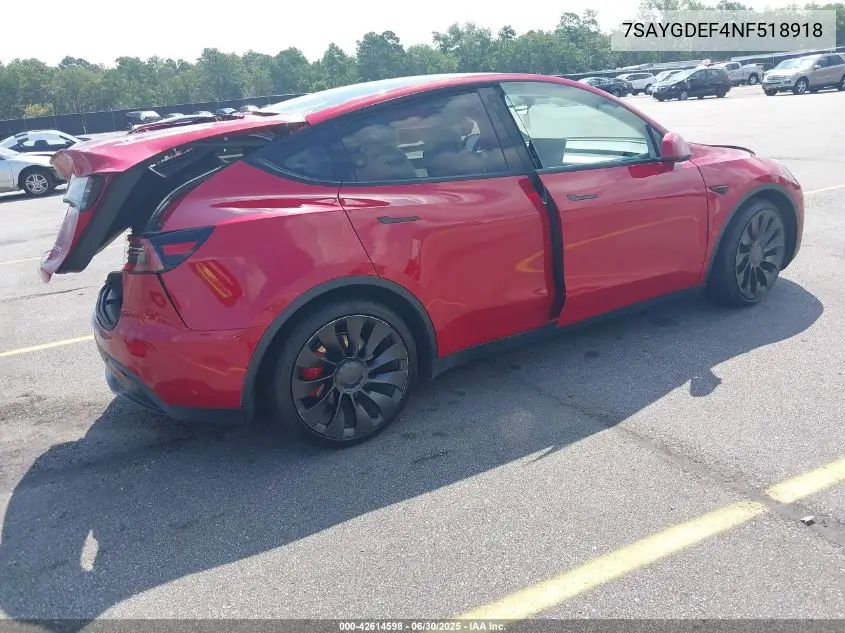 2022 Tesla Model Y VIN: 7SAYGDEF4NF518918 Lot: 42614598