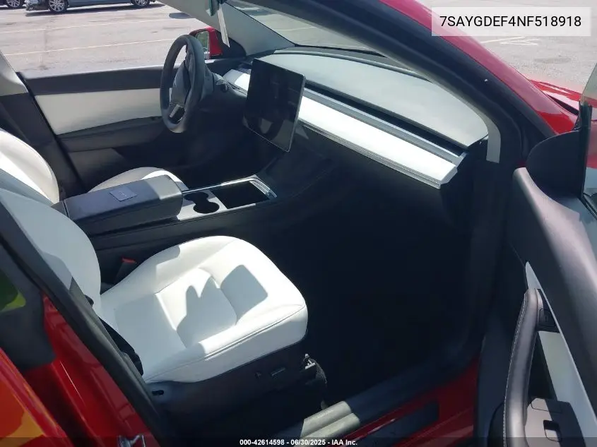 2022 Tesla Model Y VIN: 7SAYGDEF4NF518918 Lot: 42614598