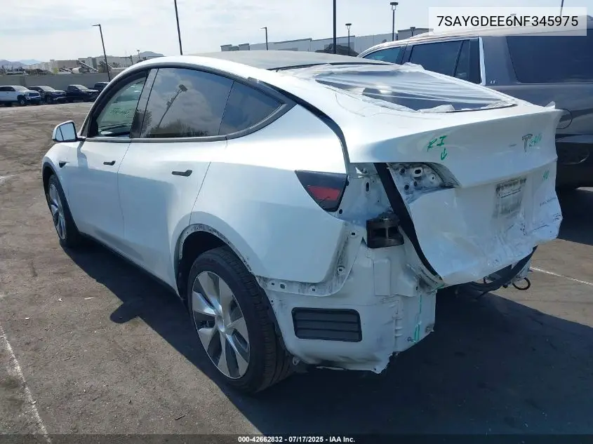 2022 Tesla Model Y Long Range Dual Motor All-Wheel Drive VIN: 7SAYGDEE6NF345975 Lot: 42662832