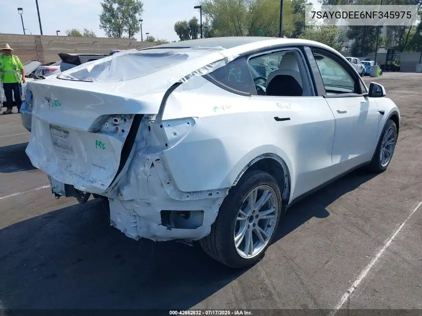 2022 Tesla Model Y Long Range Dual Motor All-Wheel Drive VIN: 7SAYGDEE6NF345975 Lot: 42662832
