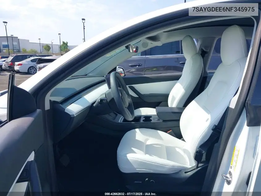 2022 Tesla Model Y Long Range Dual Motor All-Wheel Drive VIN: 7SAYGDEE6NF345975 Lot: 42662832