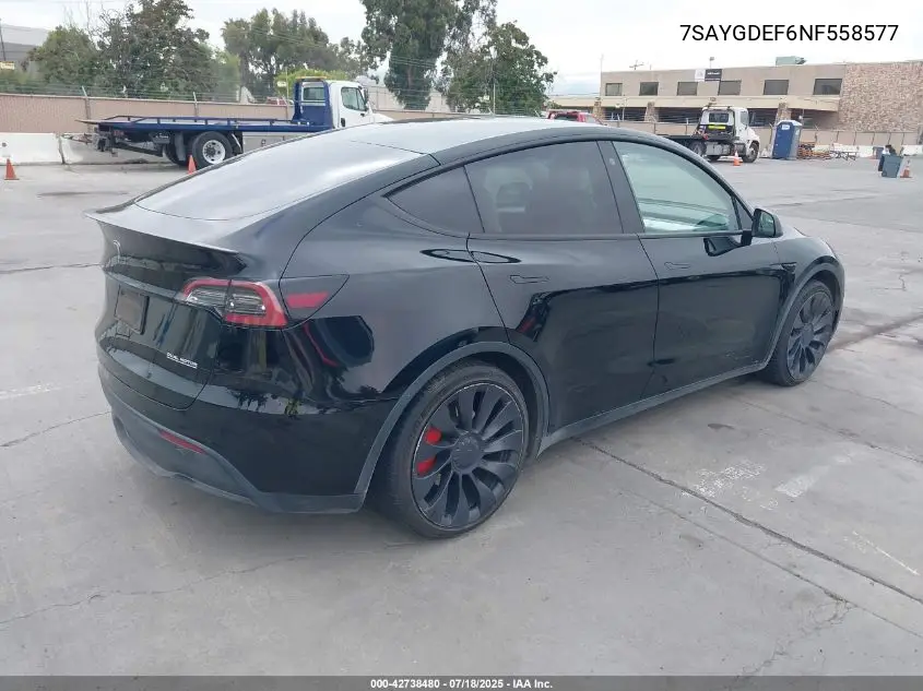 2022 Tesla Model Y Performance Dual Motor All-Wheel Drive VIN: 7SAYGDEF6NF558577 Lot: 42738480