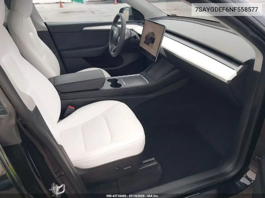 2022 Tesla Model Y Performance Dual Motor All-Wheel Drive VIN: 7SAYGDEF6NF558577 Lot: 42738480
