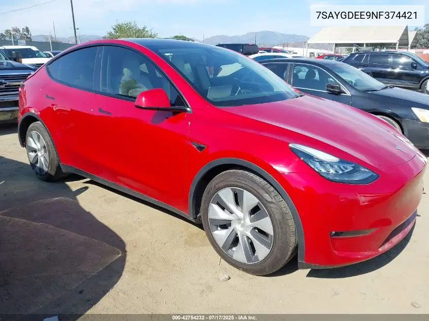 2022 Tesla Model Y Long Range Dual Motor All-Wheel Drive VIN: 7SAYGDEE9NF374421 Lot: 42754232