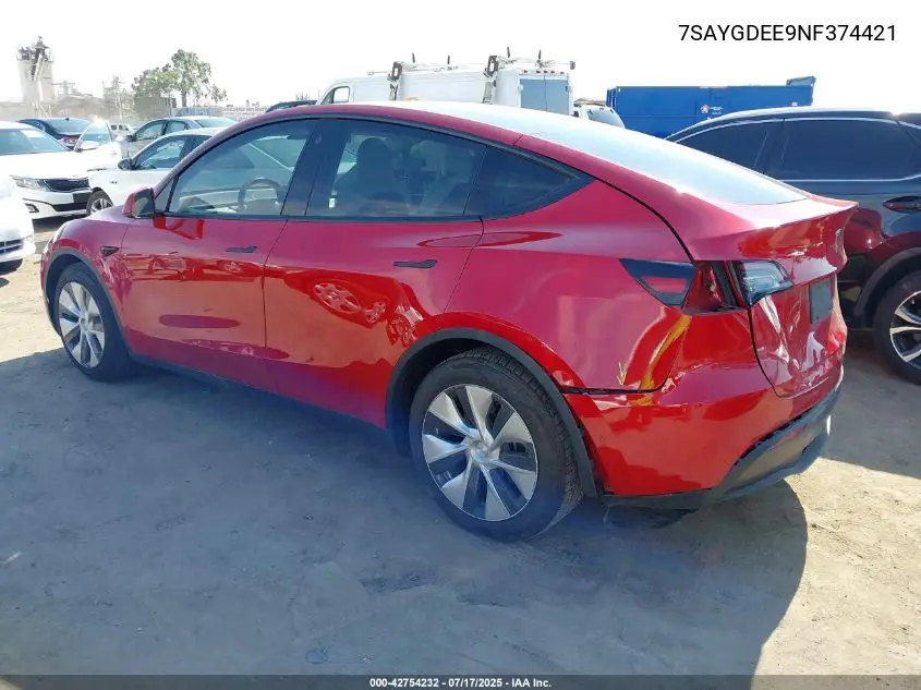 2022 Tesla Model Y Long Range Dual Motor All-Wheel Drive VIN: 7SAYGDEE9NF374421 Lot: 42754232