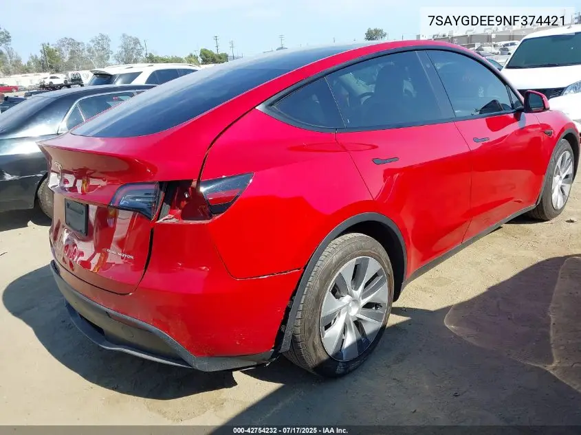 2022 Tesla Model Y Long Range Dual Motor All-Wheel Drive VIN: 7SAYGDEE9NF374421 Lot: 42754232