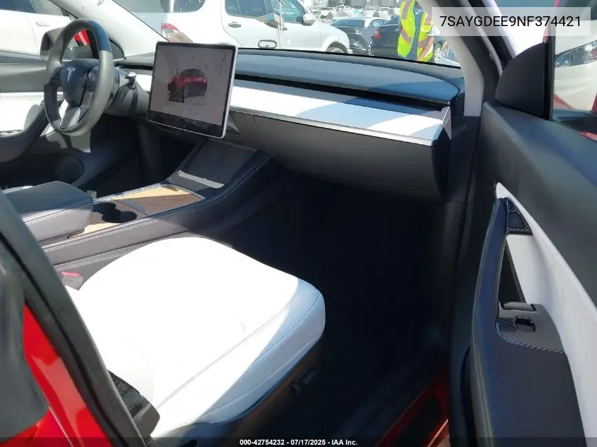 2022 Tesla Model Y Long Range Dual Motor All-Wheel Drive VIN: 7SAYGDEE9NF374421 Lot: 42754232