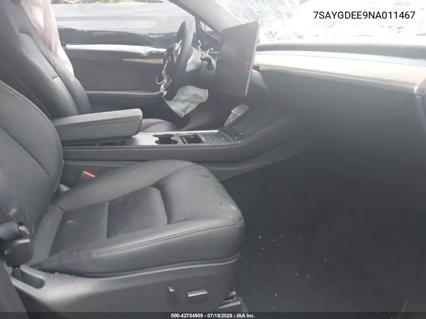 2022 Tesla Model Y Long Range Dual Motor All-Wheel Drive VIN: 7SAYGDEE9NA011467 Lot: 42754909