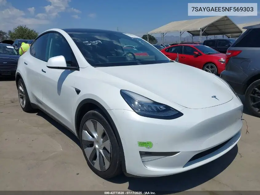 2022 Tesla Model Y Long Range Dual Motor All-Wheel Drive VIN: 7SAYGAEE5NF569303 Lot: 42773528