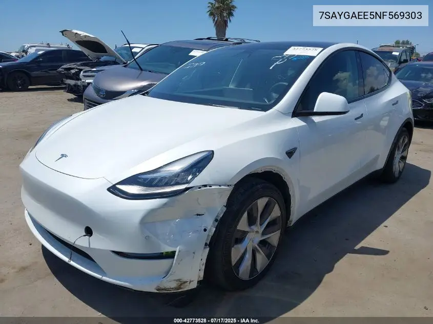 2022 Tesla Model Y Long Range Dual Motor All-Wheel Drive VIN: 7SAYGAEE5NF569303 Lot: 42773528