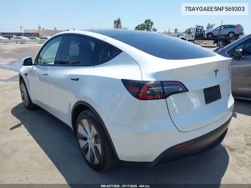 2022 Tesla Model Y Long Range Dual Motor All-Wheel Drive VIN: 7SAYGAEE5NF569303 Lot: 42773528
