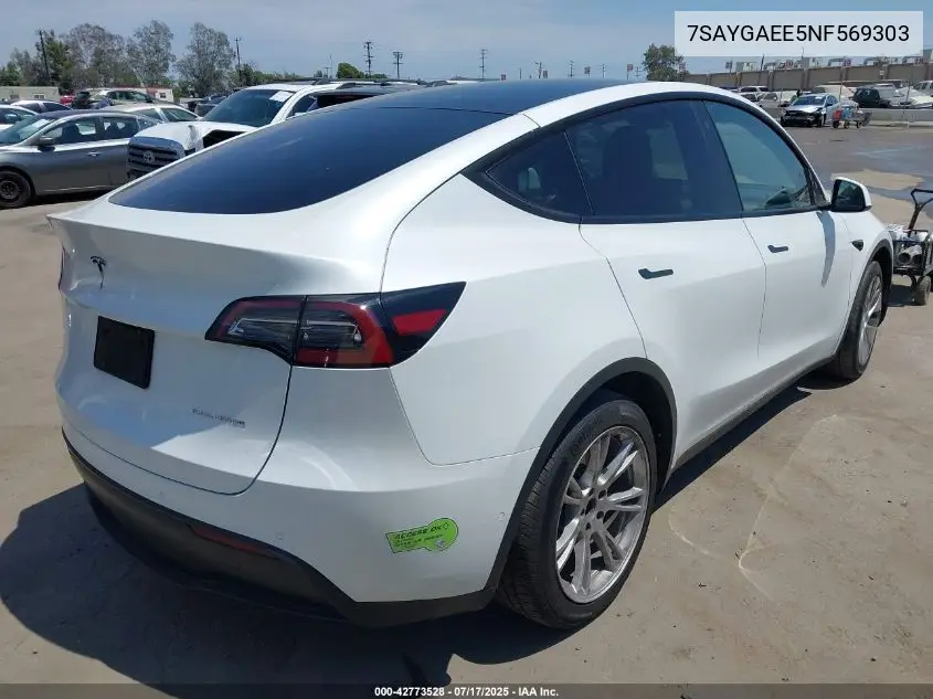 2022 Tesla Model Y Long Range Dual Motor All-Wheel Drive VIN: 7SAYGAEE5NF569303 Lot: 42773528
