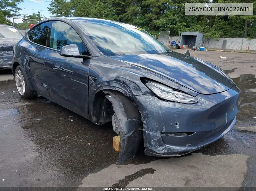 7SAYGDEE0NA022681 2022 Tesla Model Y Long Range Dual Motor All-Wheel Drive