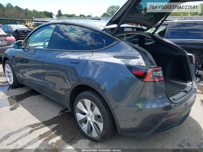 7SAYGDEE0NA022681 2022 Tesla Model Y Long Range Dual Motor All-Wheel Drive