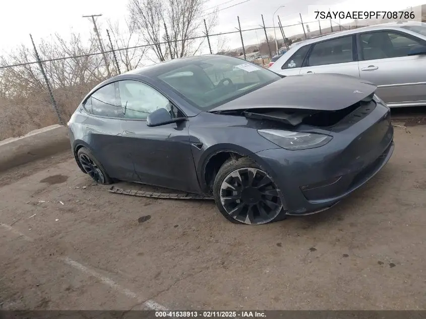 2023 Tesla Model Y Awd/Long Range Dual Motor All-Wheel Drive VIN: 7SAYGAEE9PF708786 Lot: 41538913