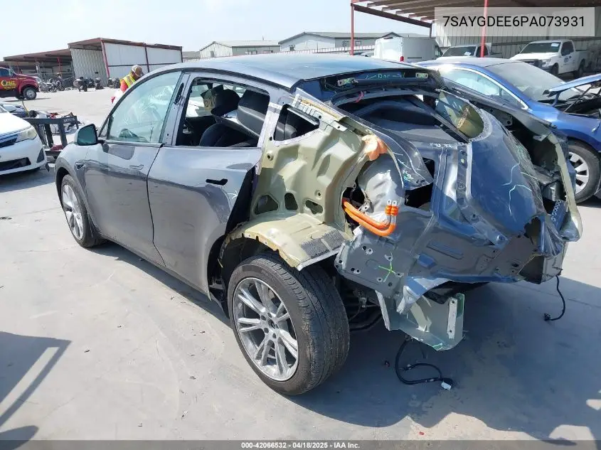 2023 Tesla Model Y Awd/Long Range Dual Motor All-Wheel Drive VIN: 7SAYGDEE6PA073931 Lot: 42066532