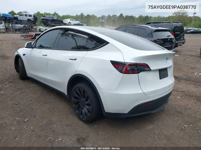 2023 Tesla Model Y Awd/Long Range Dual Motor All-Wheel Drive VIN: 7SAYGDEE9PA038770 Lot: 42235075
