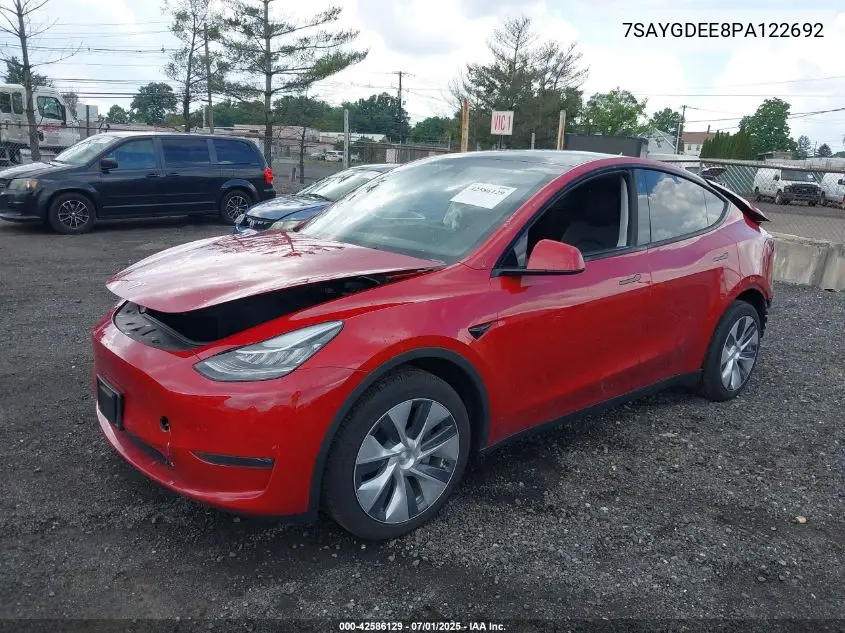 2023 Tesla Model Y Awd/Long Range Dual Motor All-Wheel Drive VIN: 7SAYGDEE8PA122692 Lot: 42586129