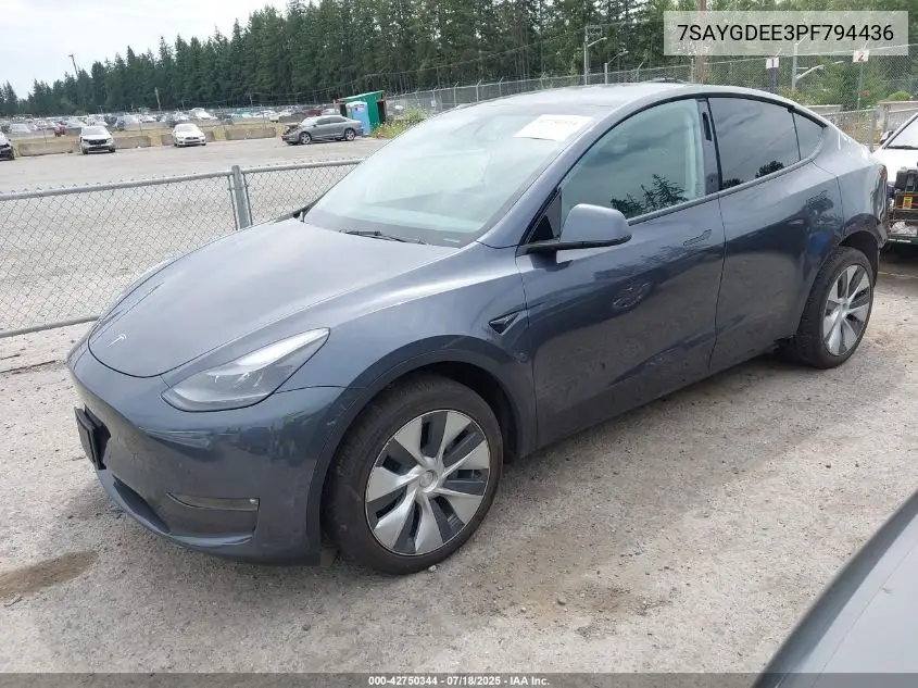 2023 Tesla Model Y Awd/Long Range Dual Motor All-Wheel Drive VIN: 7SAYGDEE3PF794436 Lot: 42750344