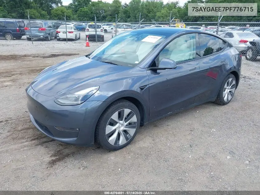 2023 Tesla Model Y Awd/Long Range Dual Motor All-Wheel Drive VIN: 7SAYGAEE7PF776715 Lot: 42764851